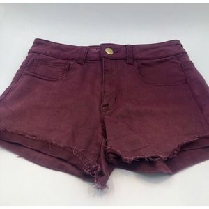 American Eagle Shorts Women 6 Burgundy Wine Hi-Rise Shortie Cutoff Stretch‎ Fray